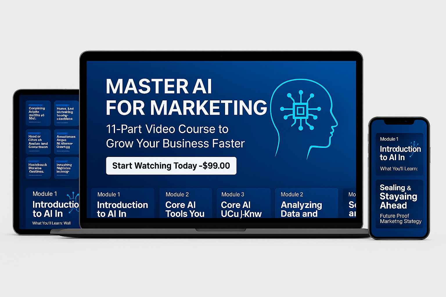 Master AI for Marketing 11-part video course mockup